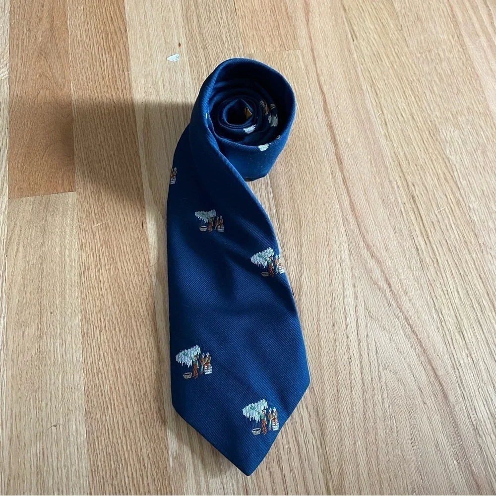 Vintage Starcy UK Neck Tie Blue German Ice Picking Tree Picking European Hungary
